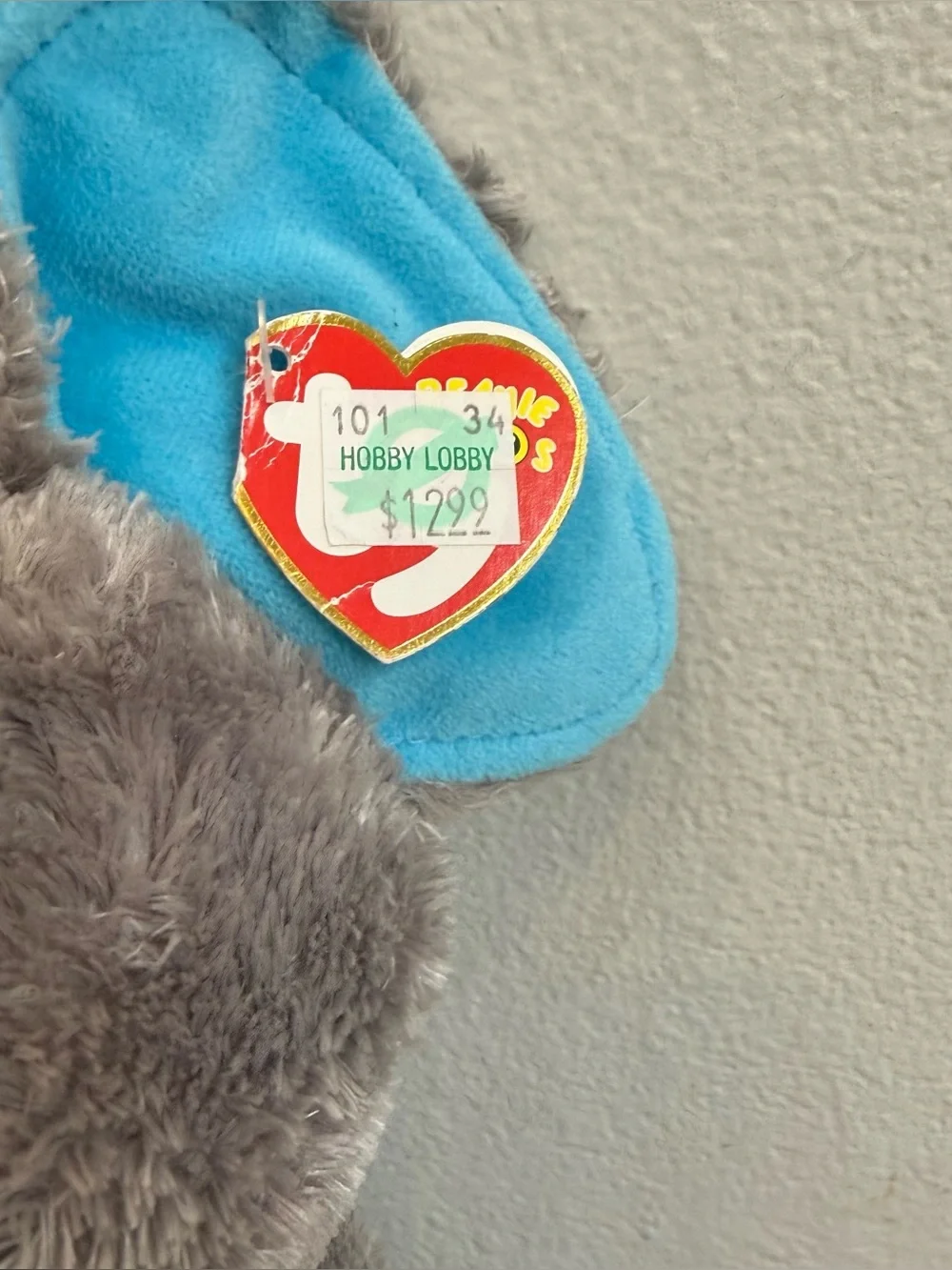 Ty Plush peanut the Grey Elephant Stuffed Animal with Blue Ears NWT